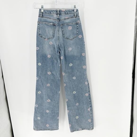 Tinseltown Floral-Peace-Print Wide-Leg Jeans deconstructed baggy festival size 1 - Picture 2 of 9